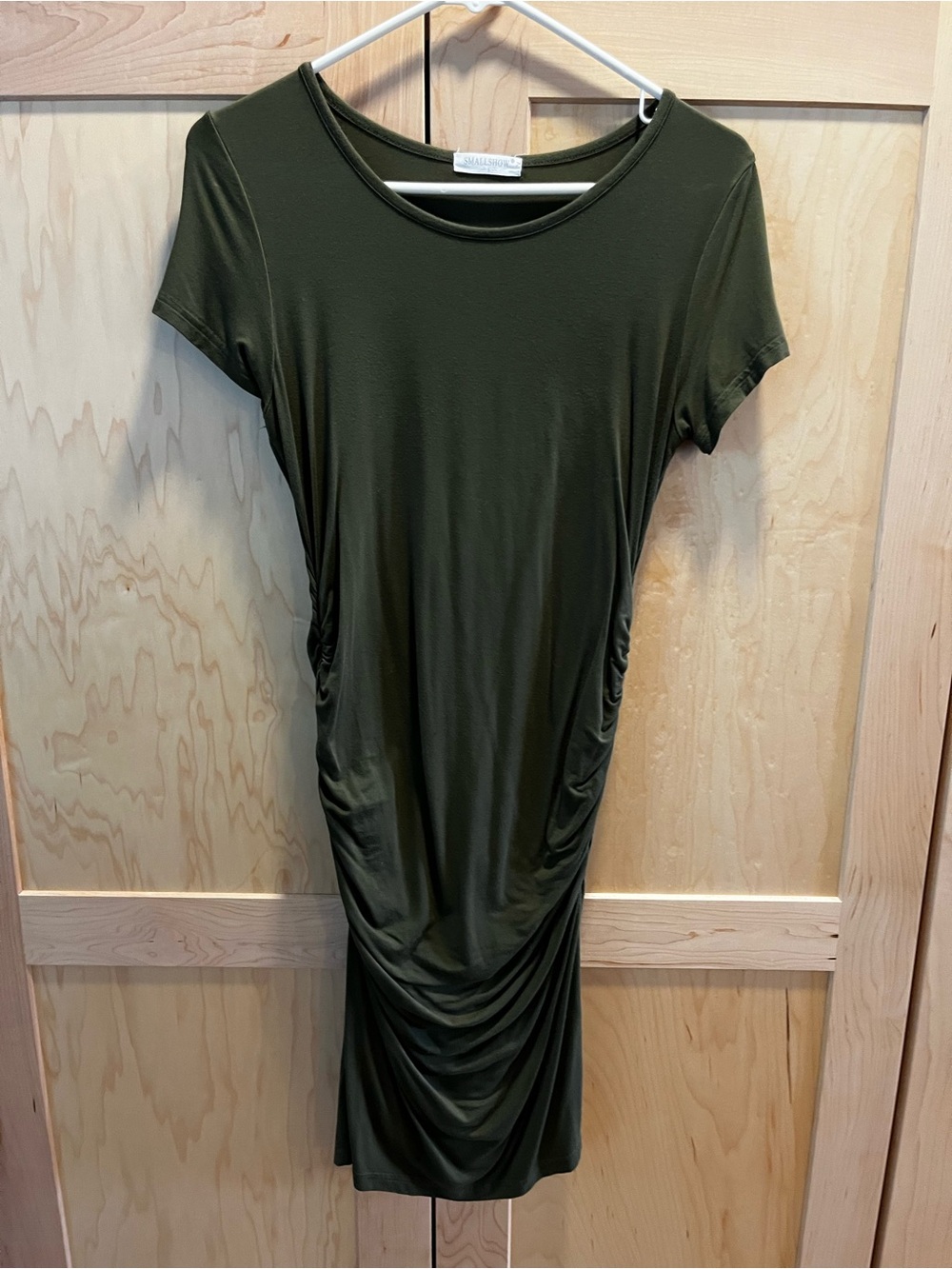 Slim Ruched Olive Green Short Sleeve Dress